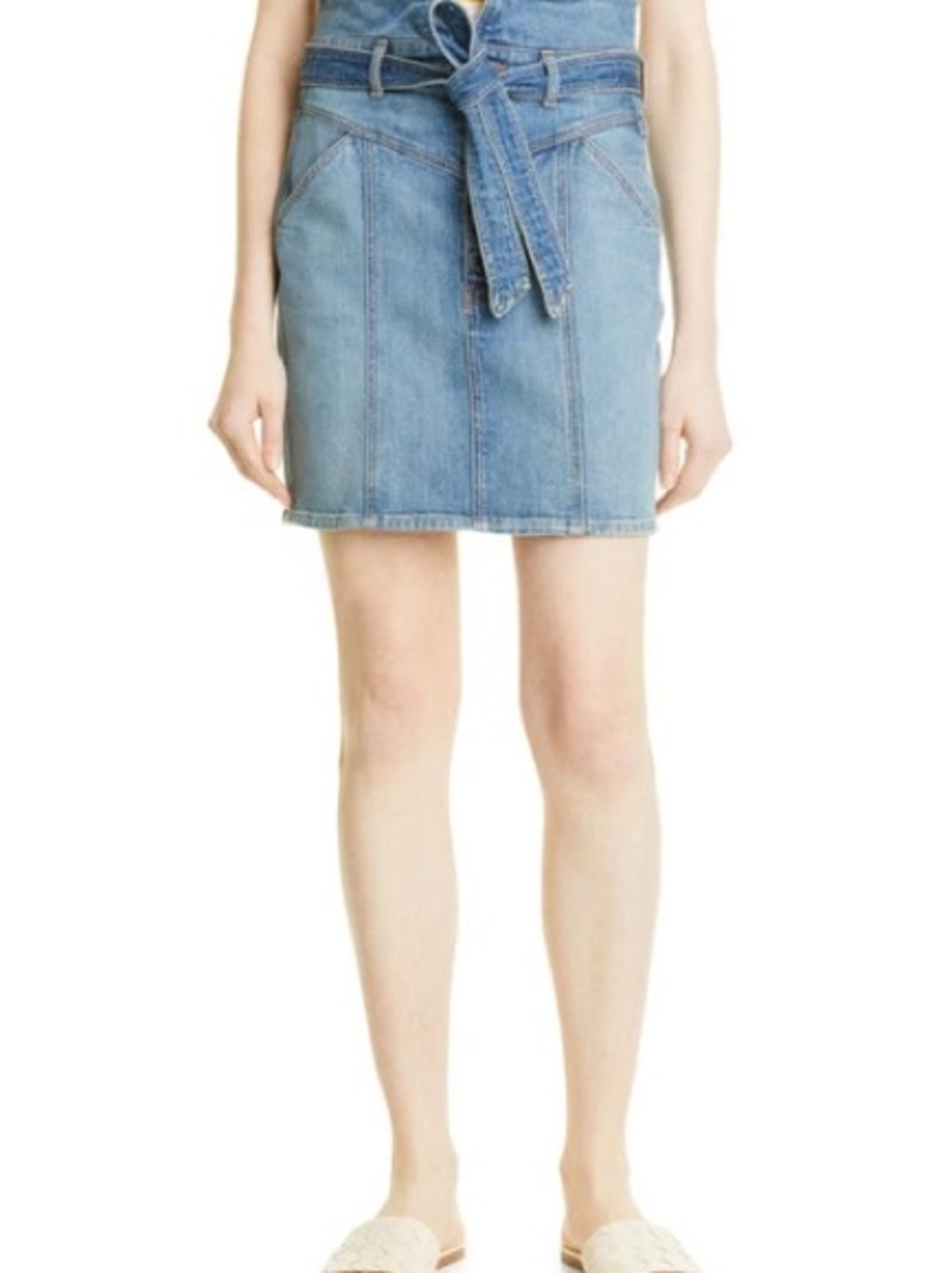 NWT Veronica Beard Aliana Notch Waist Belted Cotton Denim Skirt In Keystone